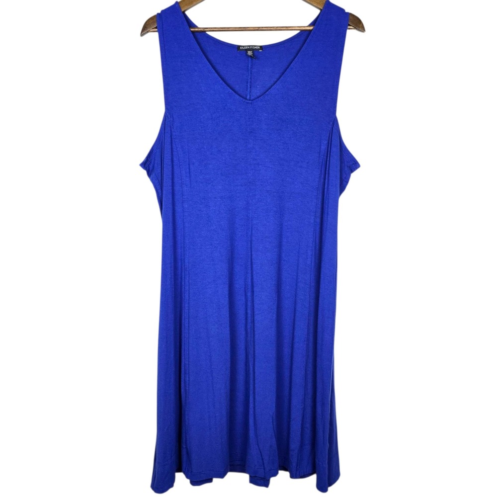 Eileen Fisher Blue Sleeveless Knee Length Midi Dress Size XL Viscose